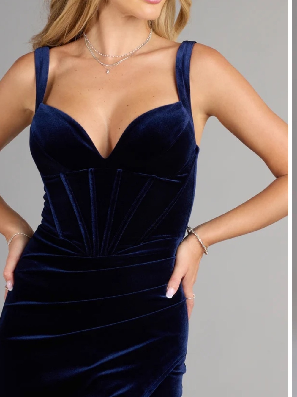 Windsor Navy Velvet Corset Mermaid Dress